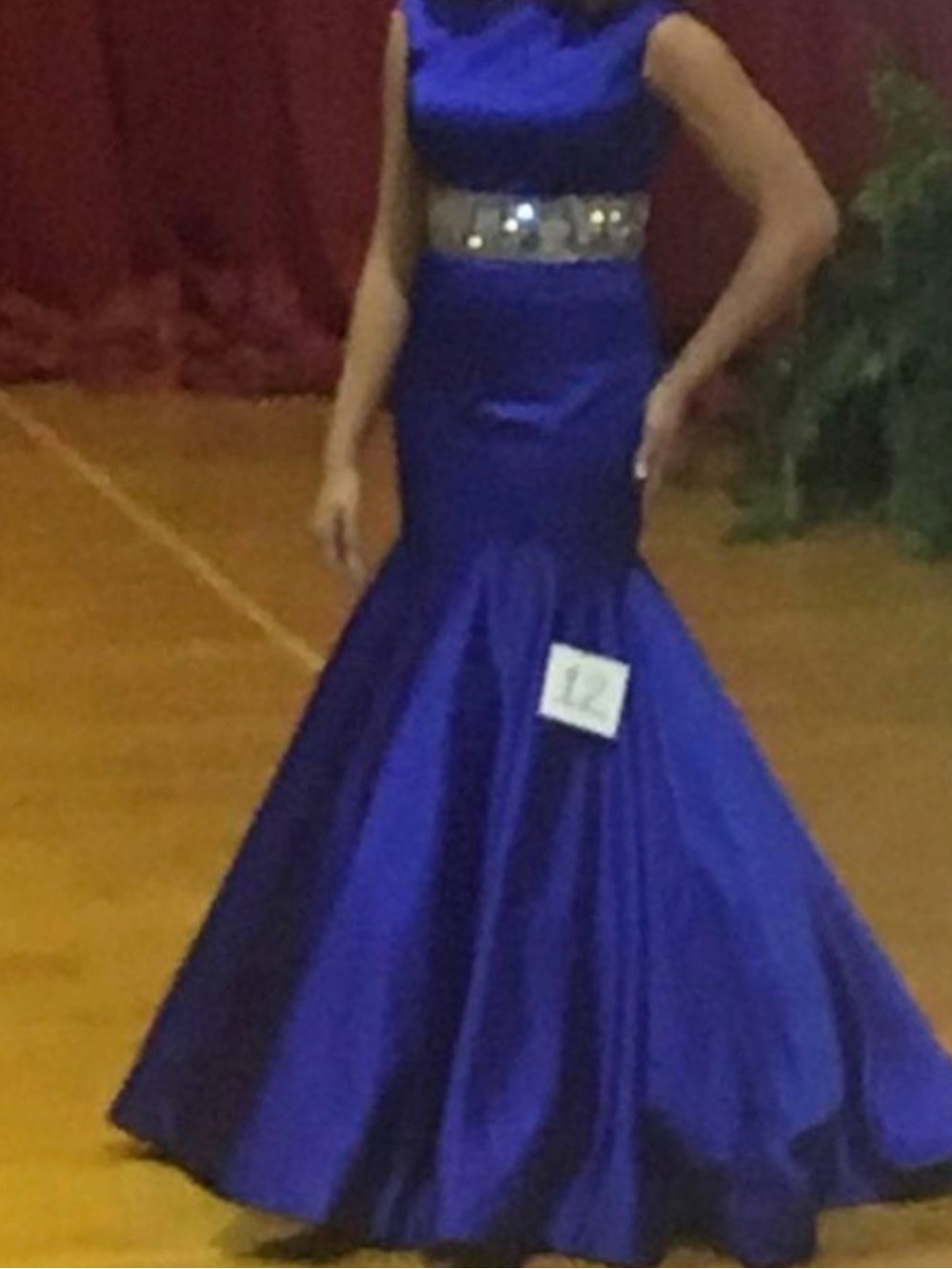 Sherri Hill Cobalt Blue Mermaid Prom Dress with Jeweled Waist